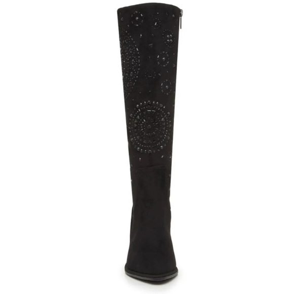 Black Suede Embellished Knee-High Boots size 10 New with Box - Picture 14 of 16